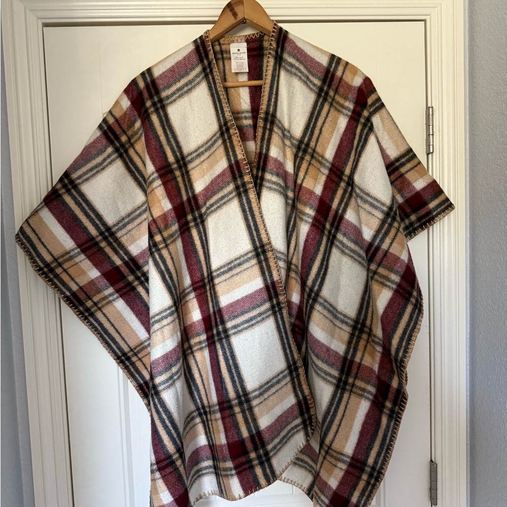 Woolrich Plaid Poncho with Red and Brown